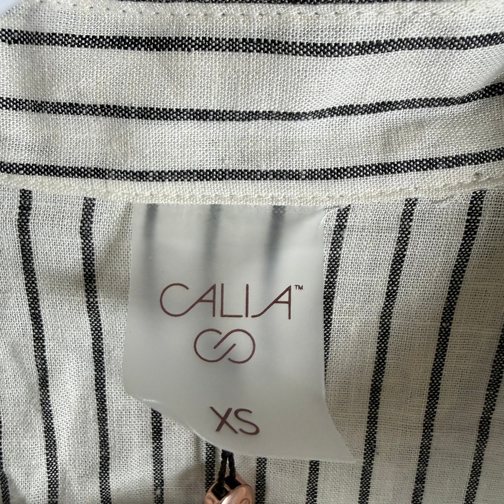 CALIA Womens XS Coverup Ivory Yucatan Stripe Button Down Linen Blend Shirt Dress - Picture 7 of 12
